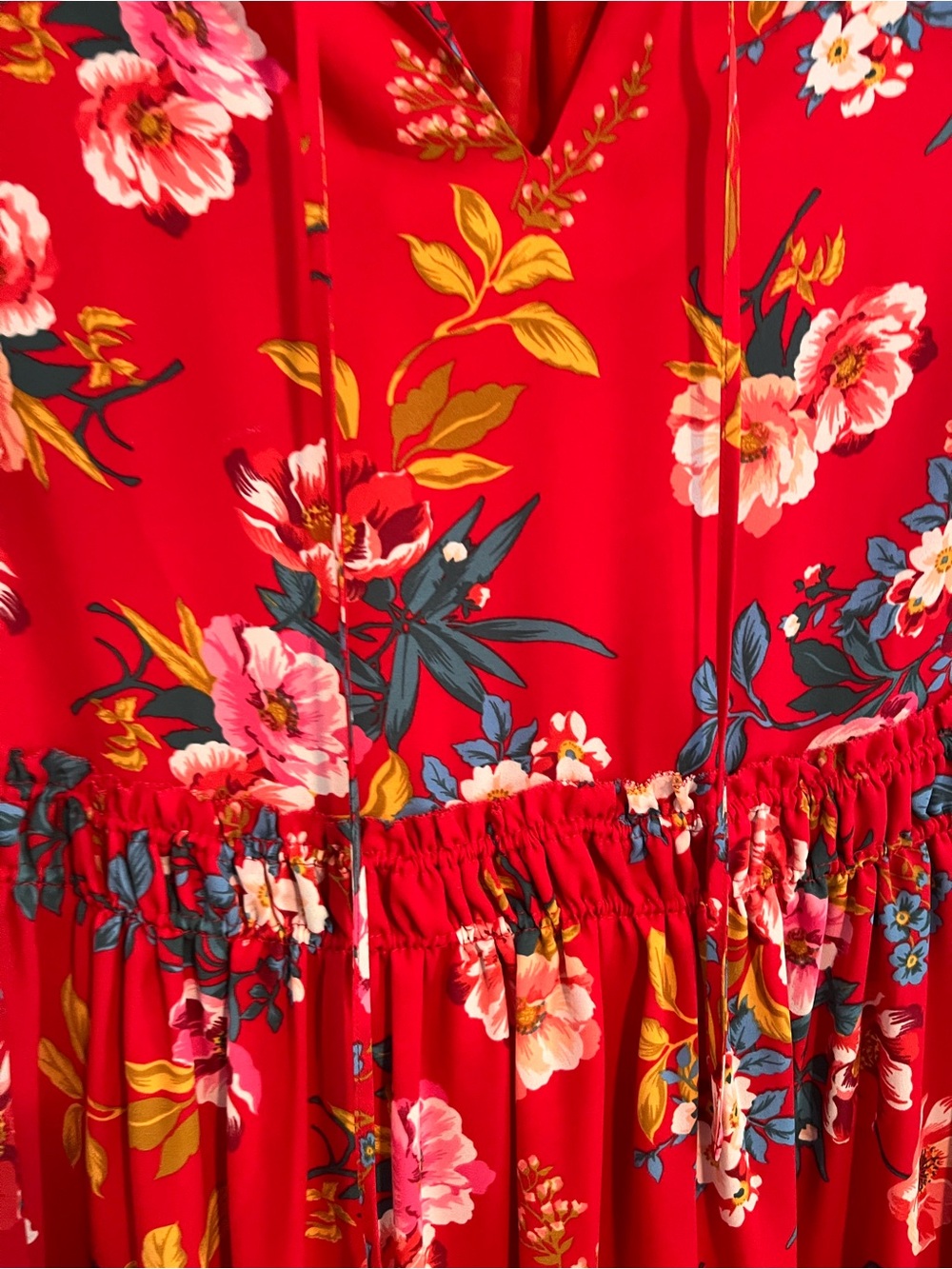 LOFT Red Floral Ruffle-Smock Mini Dress - Picture 2 of 5